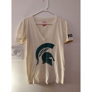 PINK Victoria's Secret Michigan State V Neck Leopard Print‎ Top Women's Size S